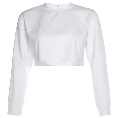 Loose O-Neck Long Sleeve Stretch Crop Top Pullover