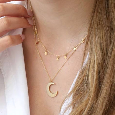 Double Layer Stars And Moon Necklace