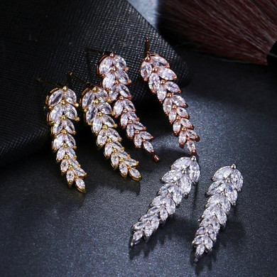 Cubic Zirconia Salix Leaf Shaped Earrings
