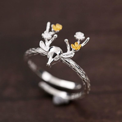 925 Silver Embelished Deer Fairytale Adjustable Ring 925 Silver Embelished Deer Fairytale Adjustable Ring