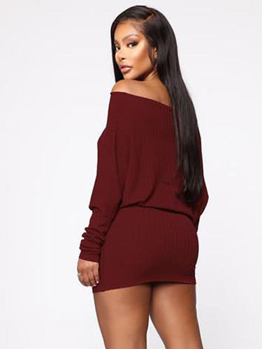 Off-Shoulder Long Sleeve Buttocks Wrap Mini Dress