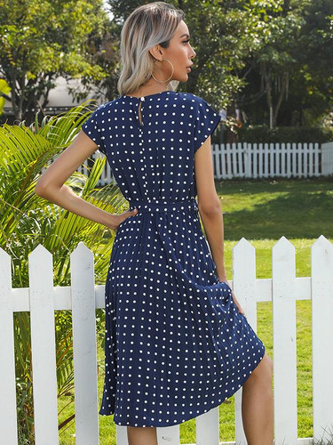 Women's Polka Dot Short Sleeve Midi Dress