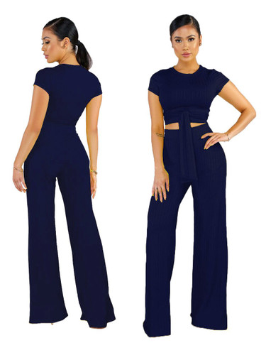 Knot Front Crop Top & Wide Leg Pants Set
