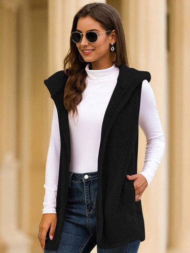 Faux Shearling Duster Hooded Vest