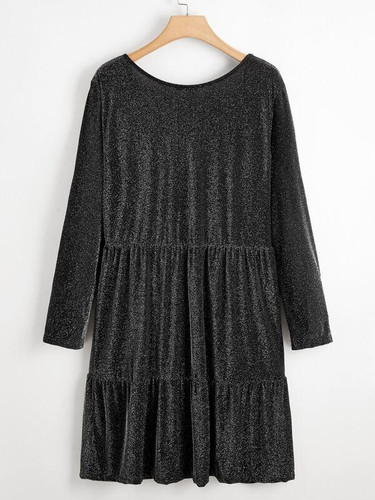 Plus Glitter V-neck Ruffle Hem Babydoll Dress