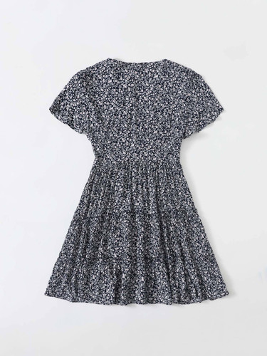 Plus Buttoned Front Frill Trim Ditsy Floral Dress