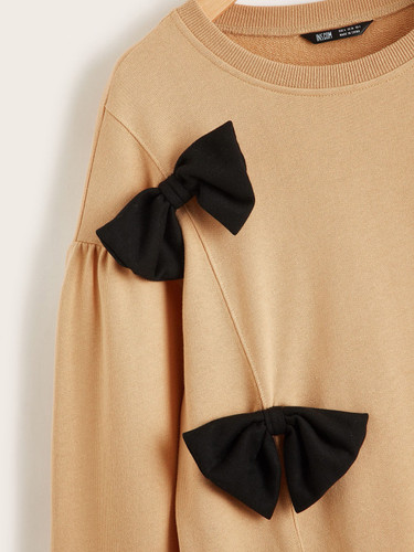 Drop Shoulder Bow Detail Split Hem Pullover