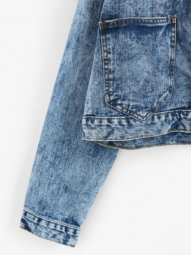 Pockets Zipper Drop Shoulder Denim Jacket