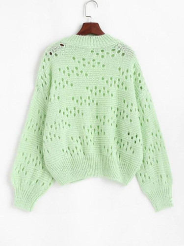 Mock Neck Drop Shoulder Pointelle Knit Sweater