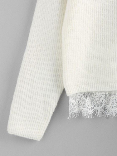 Lace Trim Raglan Sleeve Sweater