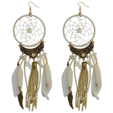 Indian/African Dream Catcher Big Long Tassel Dangle Earring Bohemian Feather