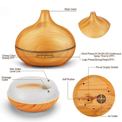 Aroma Essential Oil Diffuser 550ml Ultrasonic Cool Mist Air Humidifier with 4 Timer Setting