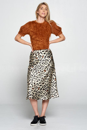 Leopard Print Satin Modest Midi Skirt