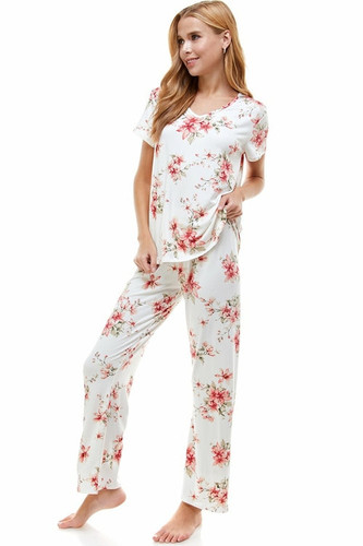 Loungewear Set for Women Floral Print Modest Pajama Set