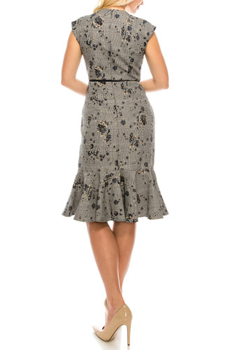 Maggy London Houndstooth Printed Floral Jacquard Modest Dress
