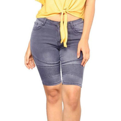 Women's Modest Denim Shorts, Bermuda Jean Shorts Knee Length Stretch Denim Long Shorts