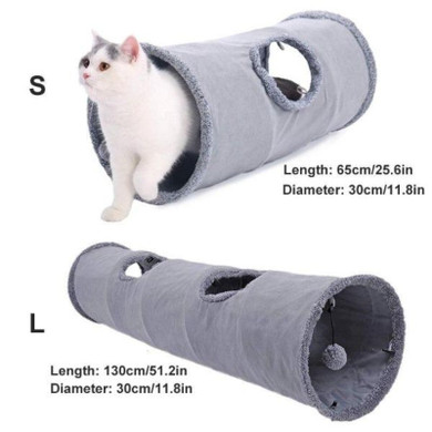 Long Collapsible Cat Tunnel Toy 130cm With Ball And 2 Holes