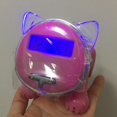 Cute Cat Talking Clock Digital Smart Alarm Clock LED Screen Display Battery Powered