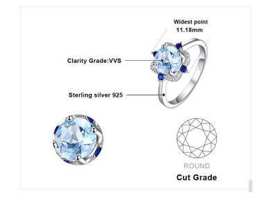 Luxury Sky Blue Topaz and Sapphire Ring Sterling Silver Ring
