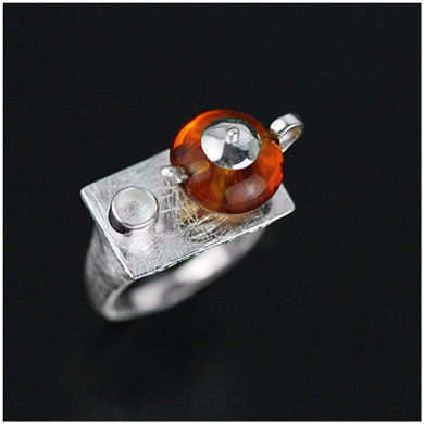 Handmade Sterling Silver Tea Lover Ring with Natural Amber