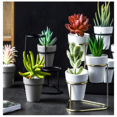 3-Tiered Iron Frame Ceramic Planter