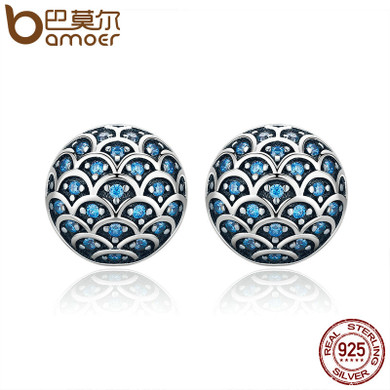 BAMOER Genuine 100% 925 Sterling Silver Legend Of The Sea Clear CZ Small Stud Earrings for Women Sterling Silver Jewelry SCE239 BAMOER Genuine 100% 925 Sterling Silver Legend Of The Sea Clear CZ Small Stud Earrings for Women Sterling Silver Jewelry SCE239