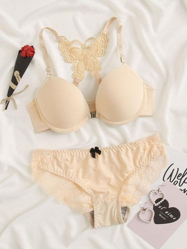 Contrast Lace Underwire Lingerie Set