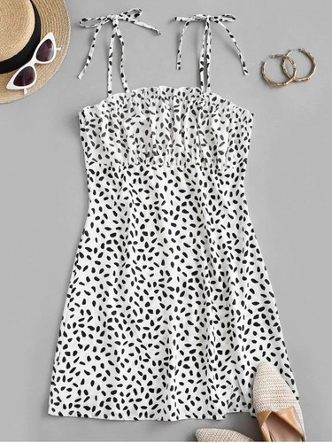 Ditsy Print Tie Strap Cami Slit Dress
