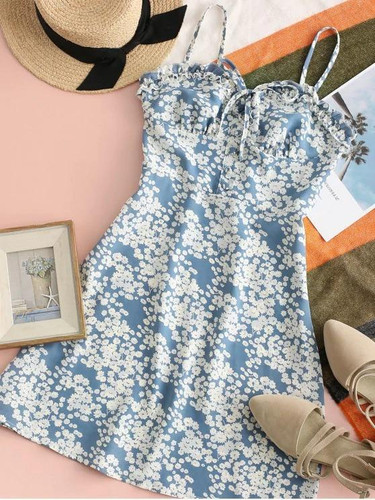 Ditsy Floral Smocked Frilled Cami Summer Dress