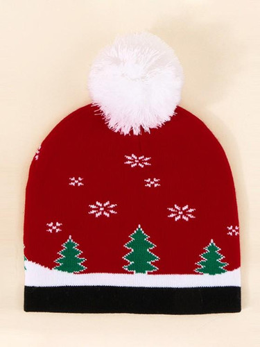 Christmas Elk Pattern Pom Pom Hat