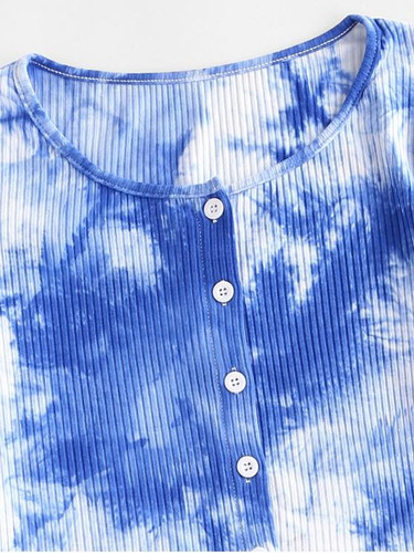 Ribbed Button Up Tie Dye Tee