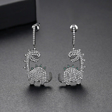 Cubic Zirconia Cute Dinosaur-Shaped Earrings
