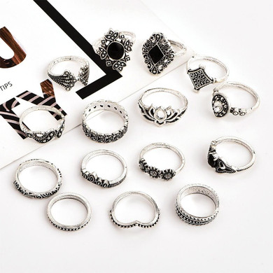 15 Pcs Bohemian Silver Ring Set