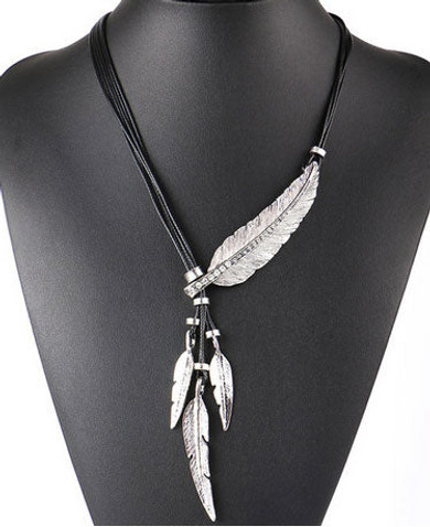 Feather Statement Necklaces Pendants Vintage Rope Chain Necklace Women Accessories