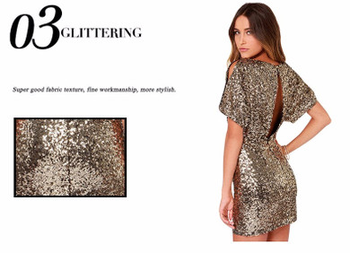 Metallic Sequined Dress Slim Sexy Hip Package Nightclub Women Slit Backless Dresses