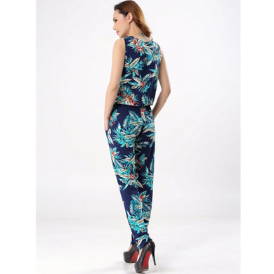 Summer Elegant  Rompers Women Jumpsuit Sleeveless Plus Size Printed One Piece Pants Long Trousers Overalls