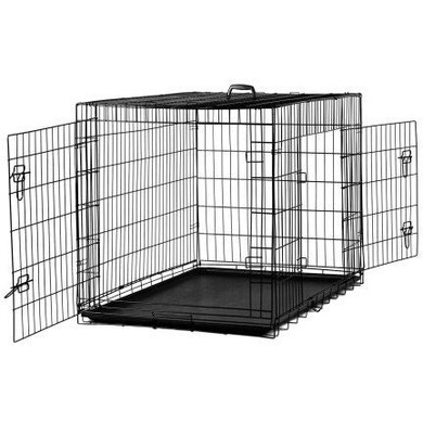 OxGord 48" Dog Crate with Divider, Double-Doors Folding Pet Cage with Heavy Duty Metal Wires and Removable ABS Plastic