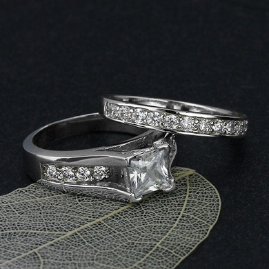 2Pcs Wedding Engagement Ring Women Rings Weddings & Events Classic Silver Rings Set