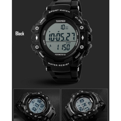 SKMEI Watches Men Pedometer 3D LED Digital Watch Multifunction Waterproof Pedometer Outdoor Sport Military Wristwatch Black