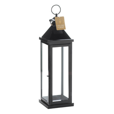 Glossy Black Metal Candle Lantern - 20.5 inches