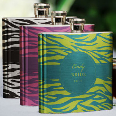 Personalized Zebra Bridal Party Flask