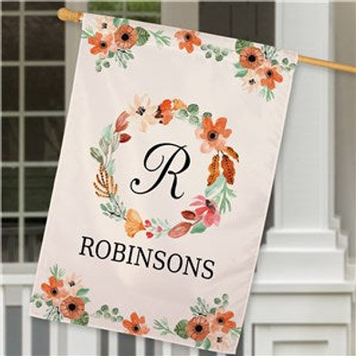 Personalized Watercolor Floral Wreath House Flag