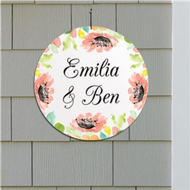 Personalized Watercolor Floral Frame 13" Round Circle Sign