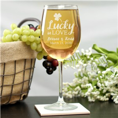 Personalized Lucky In Love Wine Glass