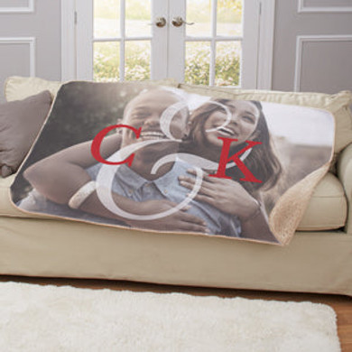 Personalized Initial Couples Photo Sherpa Blanket