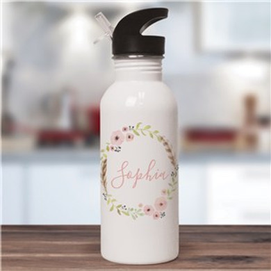 Personalized Flower Wreath Water Bottle