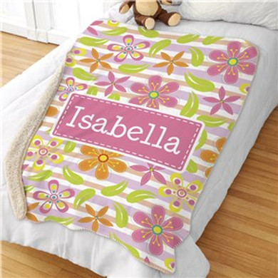 Personalized Floral Pattern Sherpa Blanket