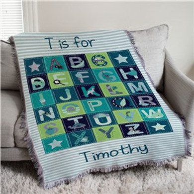 Personalized Baby Boy Alphabet Afghan Throw
