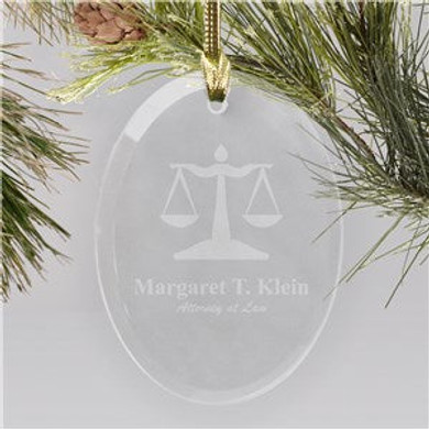 Lawyer Engraved Oval Glass Christmas Ornament
