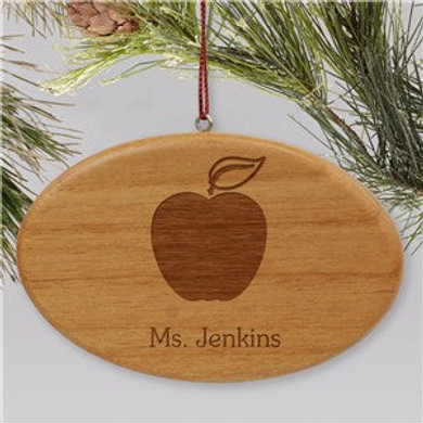 Engraved Wooden Oval Teacher Holiday Ornament